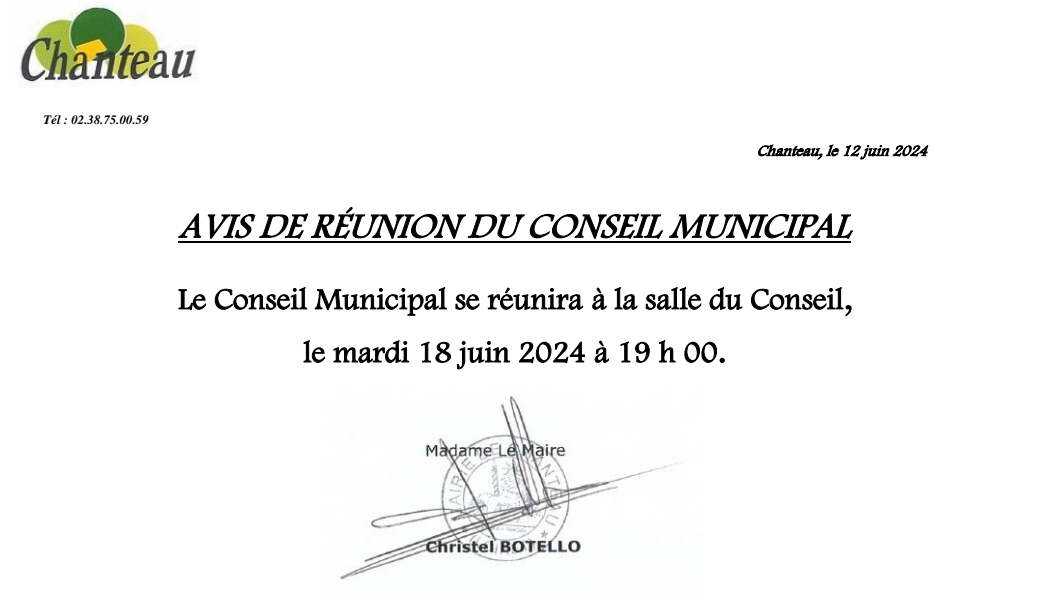 Conseil Municipal – Mardi 18 juin – 19h – Salle du Conseil