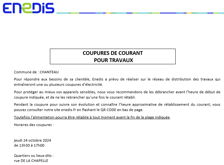 Info Enedis : coupure d’électricité le 24/10/2024